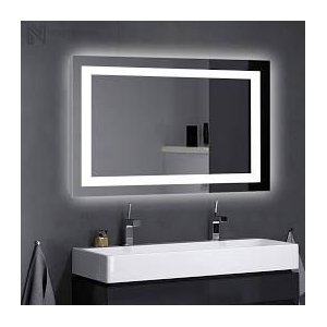 Espelho Led 50x90 Botão Touch Luz 3 Cores Fria Neutra Quente Quadrado Jateado 0,50 X 0,90
