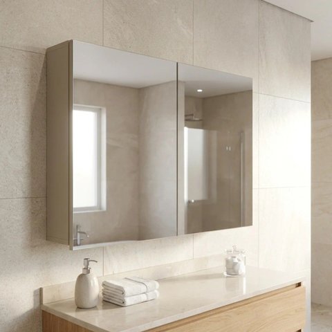 Espelheira para Banheiro em MDF 2 Portas 80 x 110cm Nature Bege Panna