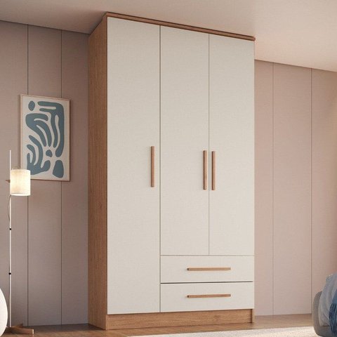 Guarda Roupa 3 Portas 2 Gavetas Moscou Cedro Off White