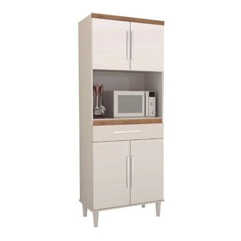 Armario Villa Cozinha 04 Portas Cor Branco Com Canela PASSE BEM BRANCO / CANELATO
