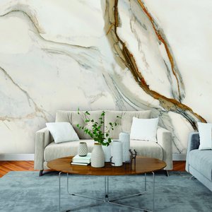Papel de Parede Painel 3D Mármore Calacata Polido 3M Revestimento Pedra Requinte Auto Colante