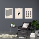 Ver imagem 2 de Kit 3 Quadros Artes Bauhaus Cinza e Bege Minimalistas 33x24cm - com Vidro:moldura Branca