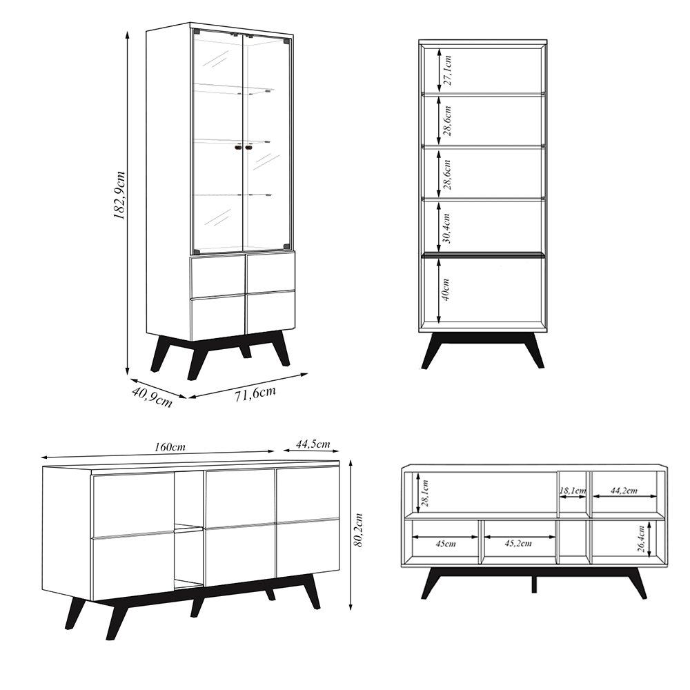 Conjunto 1 Cristaleira e 1 Buffet Decorativo Sala de Jantar Sancho Off White G73 - Gran Belo - 6