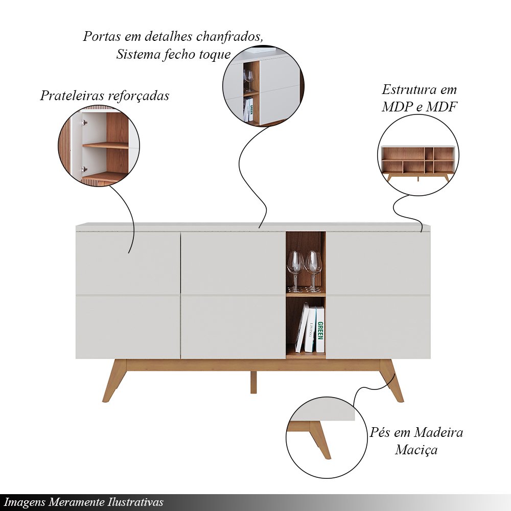 Conjunto 1 Cristaleira e 1 Buffet Decorativo Sala de Jantar Sancho Off White G73 - Gran Belo - 5