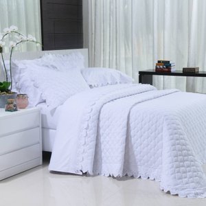 Colcha King 3 Peças Percal 200 Fios Algodão Bordado Maiori Bernadete Casa