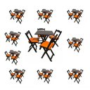Ver imagem 4 de Kits 10 Conjuntos Dobráveis 70x70 10 Mesas 40 Cadeiras Preto com Estofado Laranja