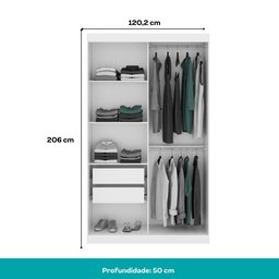 Guarda-roupa Solteiro 2 Portas de Correr 2 Gavetas Branco Carraro - 8