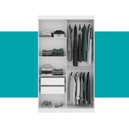 Guarda-roupa Solteiro 2 Portas de Correr 2 Gavetas Branco Carraro - 9