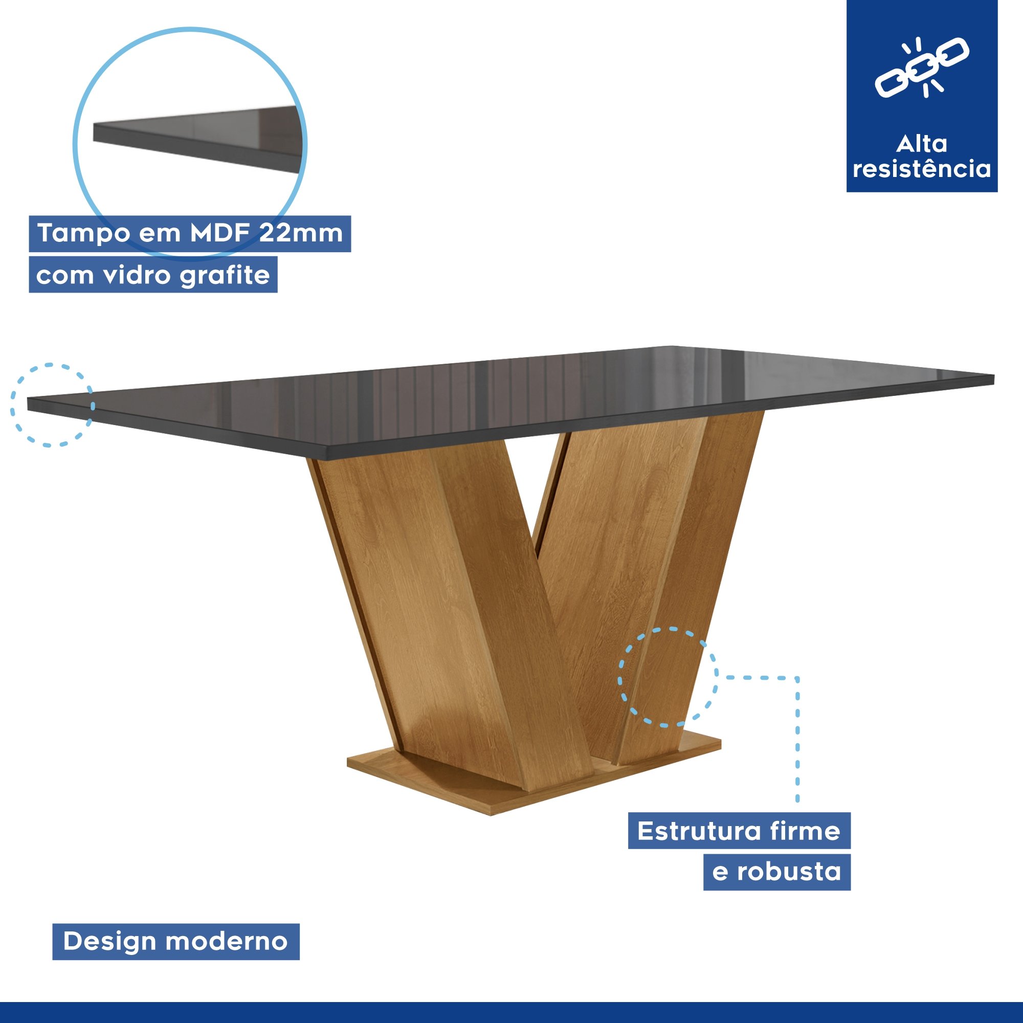 Conjunto Sala de Jantar Mesa 120x80cm Tampo MDF/Vidro com 4 Cadeiras Espanha Yescasa - 2