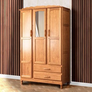 Guarda Roupa Rústico Suíça 3 Portas 2 Gavetas com Espelho Shop Jm - Carvalho