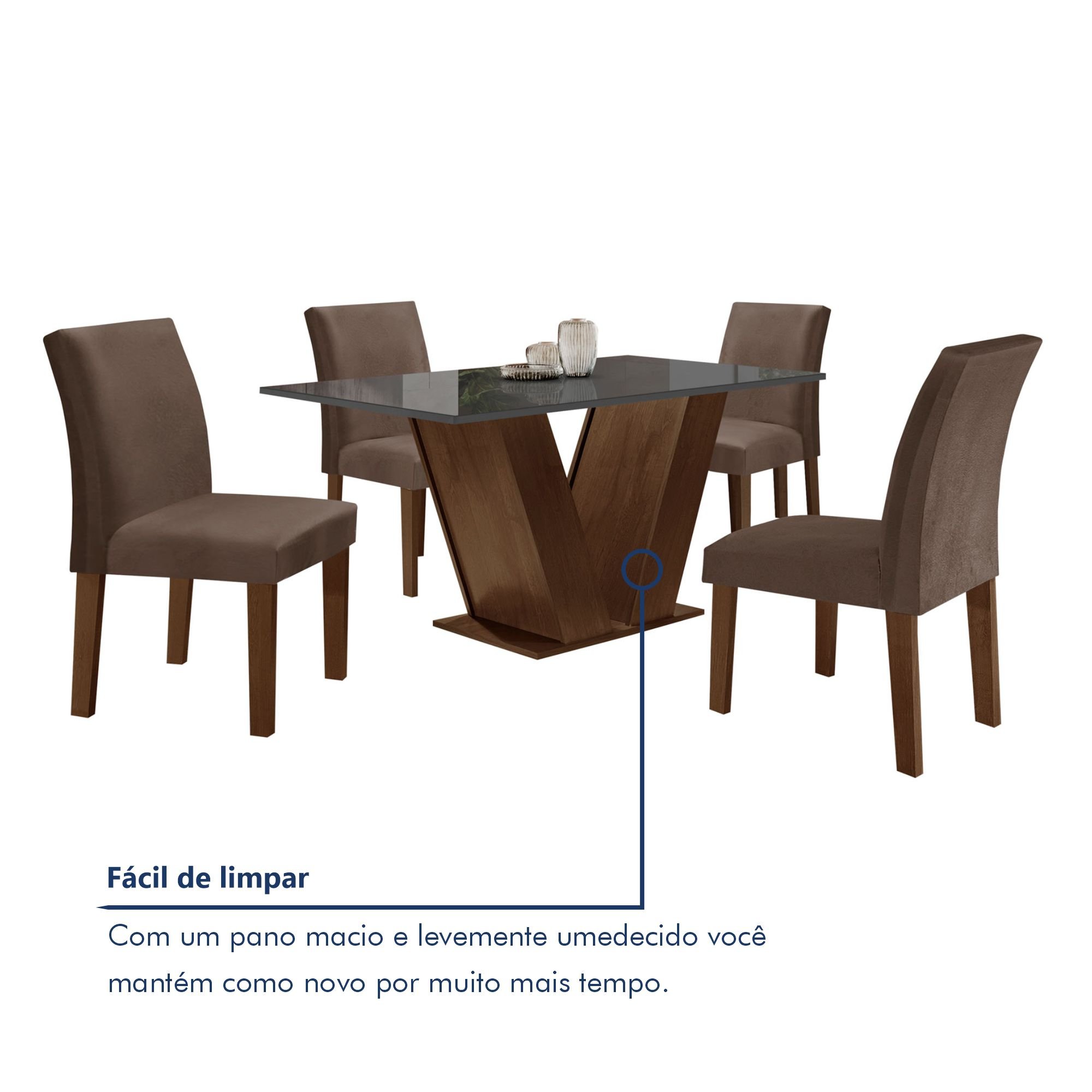 Conjunto Sala de Jantar Mesa 120x80cm Tampo MDF/Vidro com 4 Cadeiras Espanha Yescasa - 8