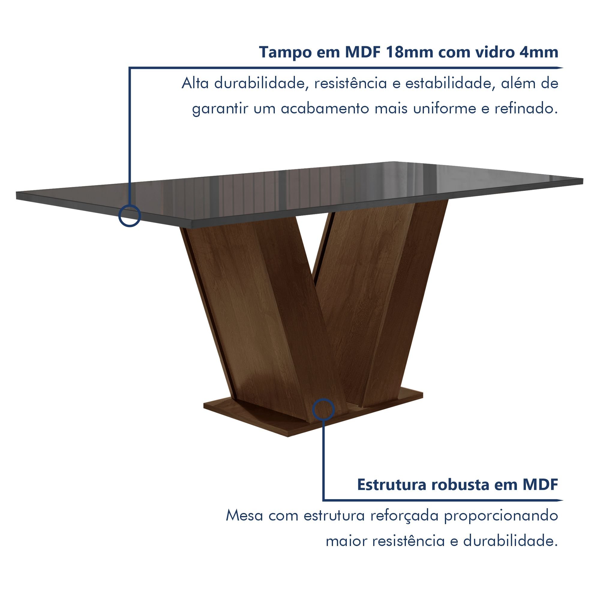 Conjunto Sala de Jantar Mesa 120x80cm Tampo MDF/Vidro com 4 Cadeiras Espanha Yescasa - 2