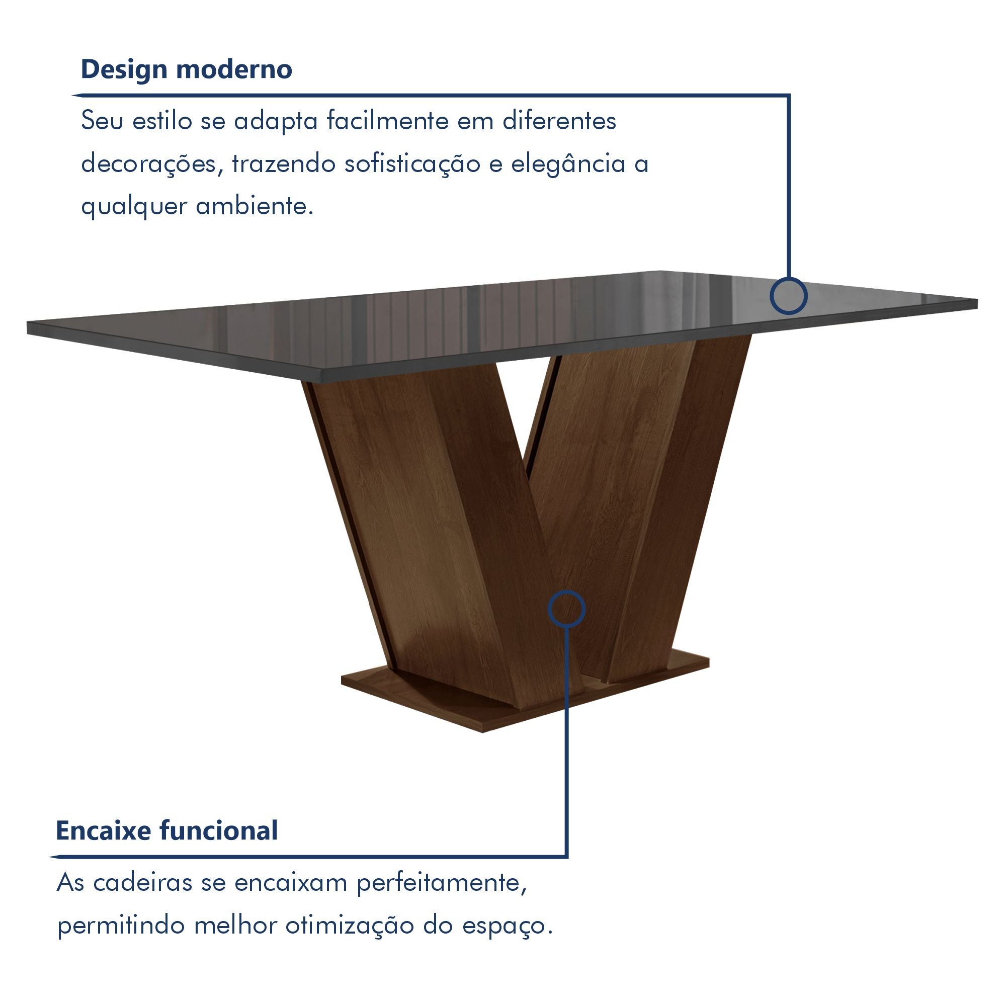 Conjunto Sala de Jantar Mesa 120x80cm Tampo MDF/Vidro com 4 Cadeiras Espanha Yescasa - 3