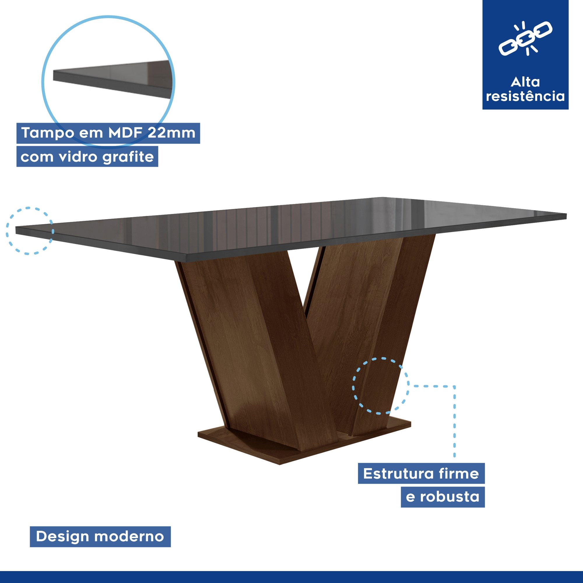 Conjunto Sala de Jantar Mesa 120x80cm Tampo MDF/Vidro com 4 Cadeiras Espanha Yescasa - 2