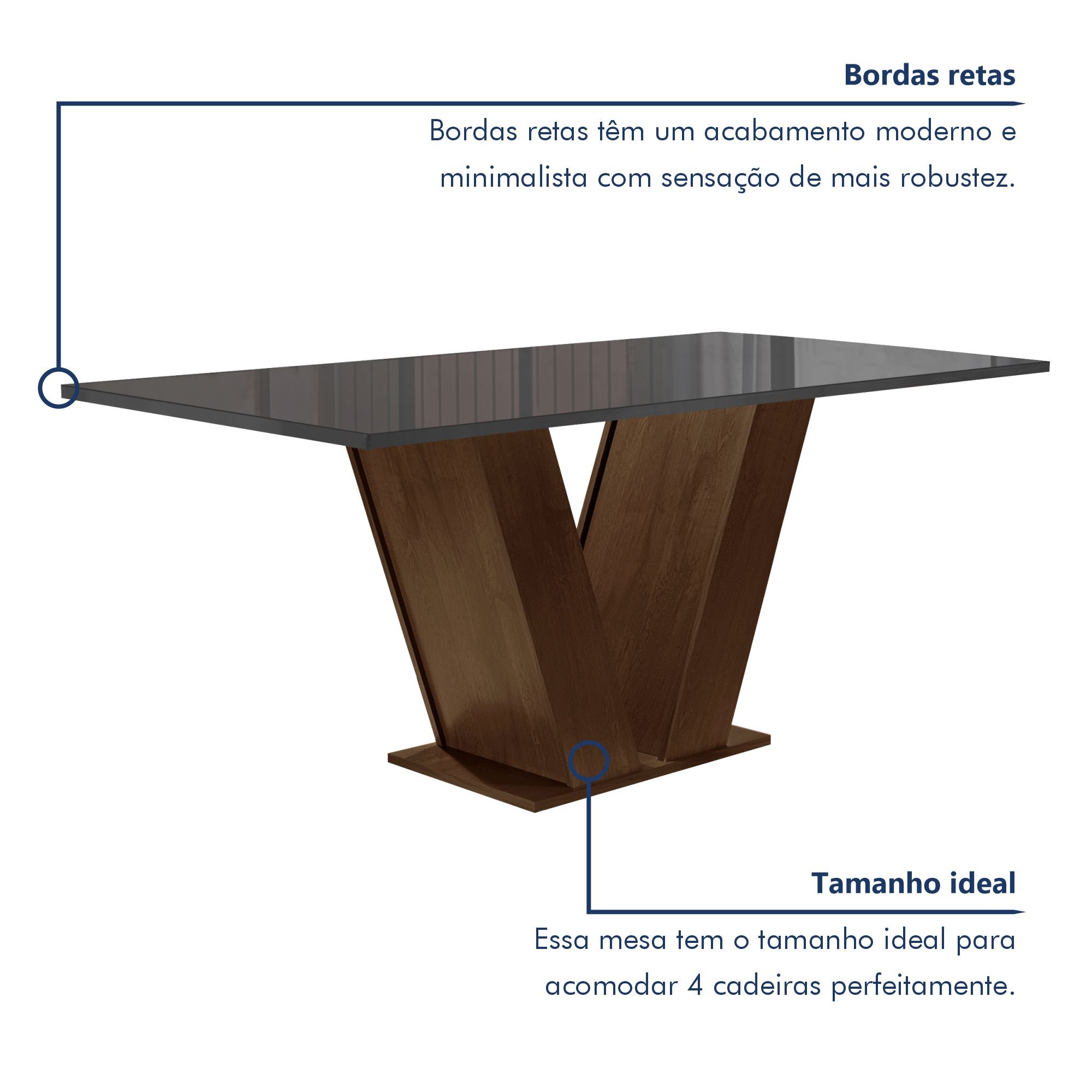 Conjunto Sala de Jantar Mesa 120x80cm Tampo MDF/Vidro com 4 Cadeiras Espanha Yescasa - 4