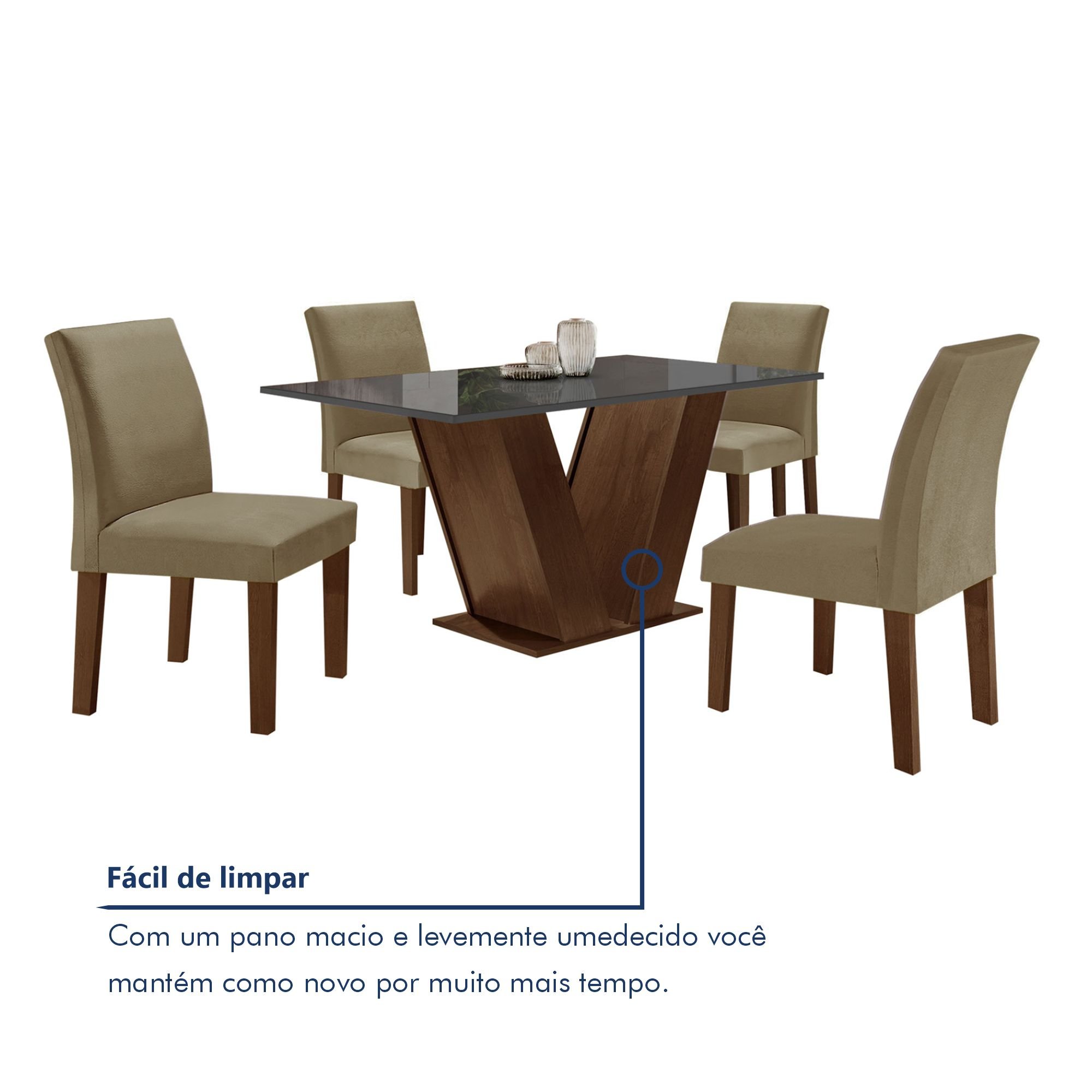 Conjunto Sala de Jantar Mesa 120x80cm Tampo MDF/Vidro com 4 Cadeiras Espanha Yescasa - 8