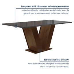 Conjunto Sala de Jantar Mesa 120x80cm Tampo MDF/Vidro com 4 Cadeiras Espanha Yescasa - 2
