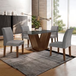Conjunto Sala de Jantar Mesa 120x80cm Tampo MDF/Vidro com 4 Cadeiras Espanha Yescasa  - 1