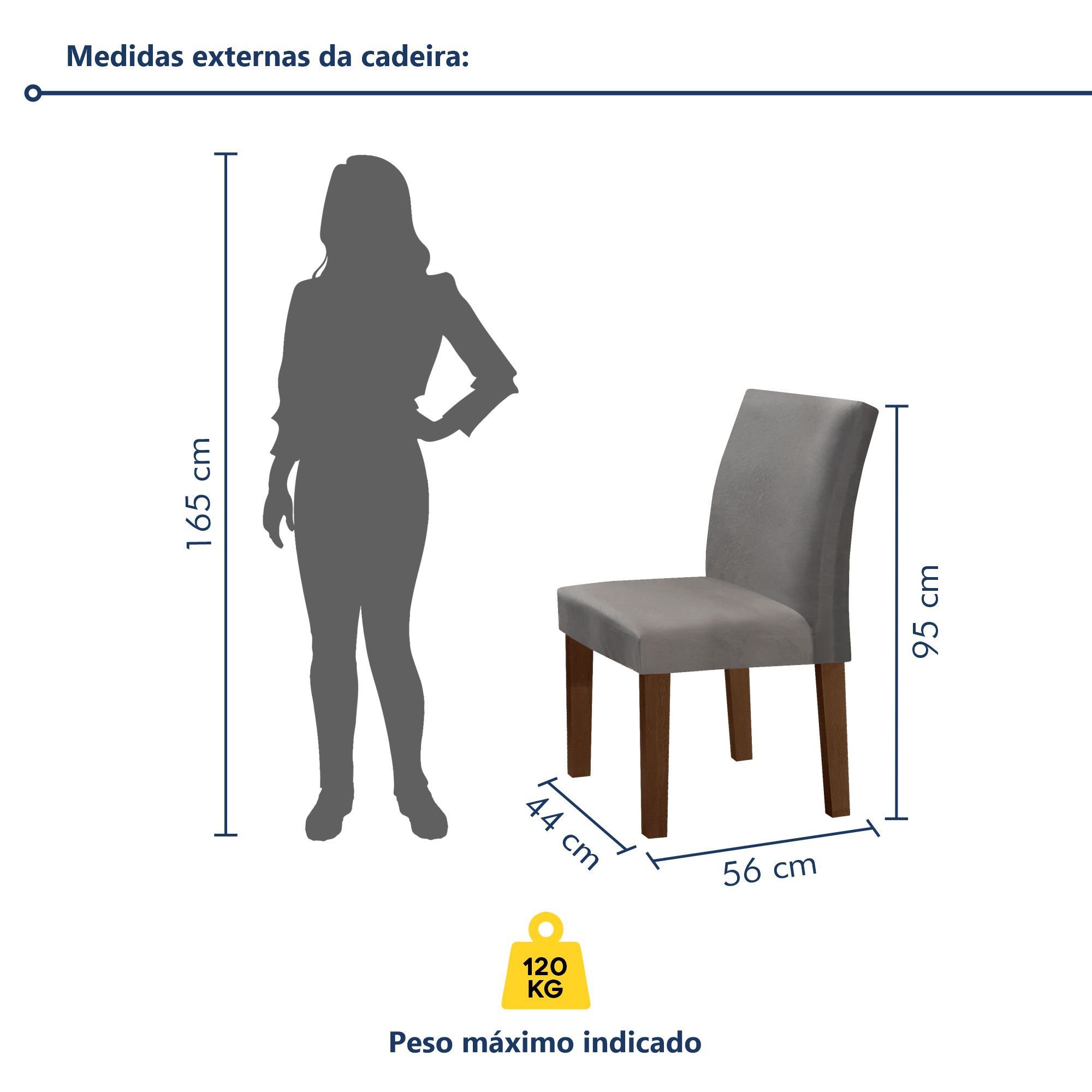 Conjunto Sala de Jantar Mesa 120x80cm Tampo MDF/Vidro com 4 Cadeiras Espanha Yescasa  - 10