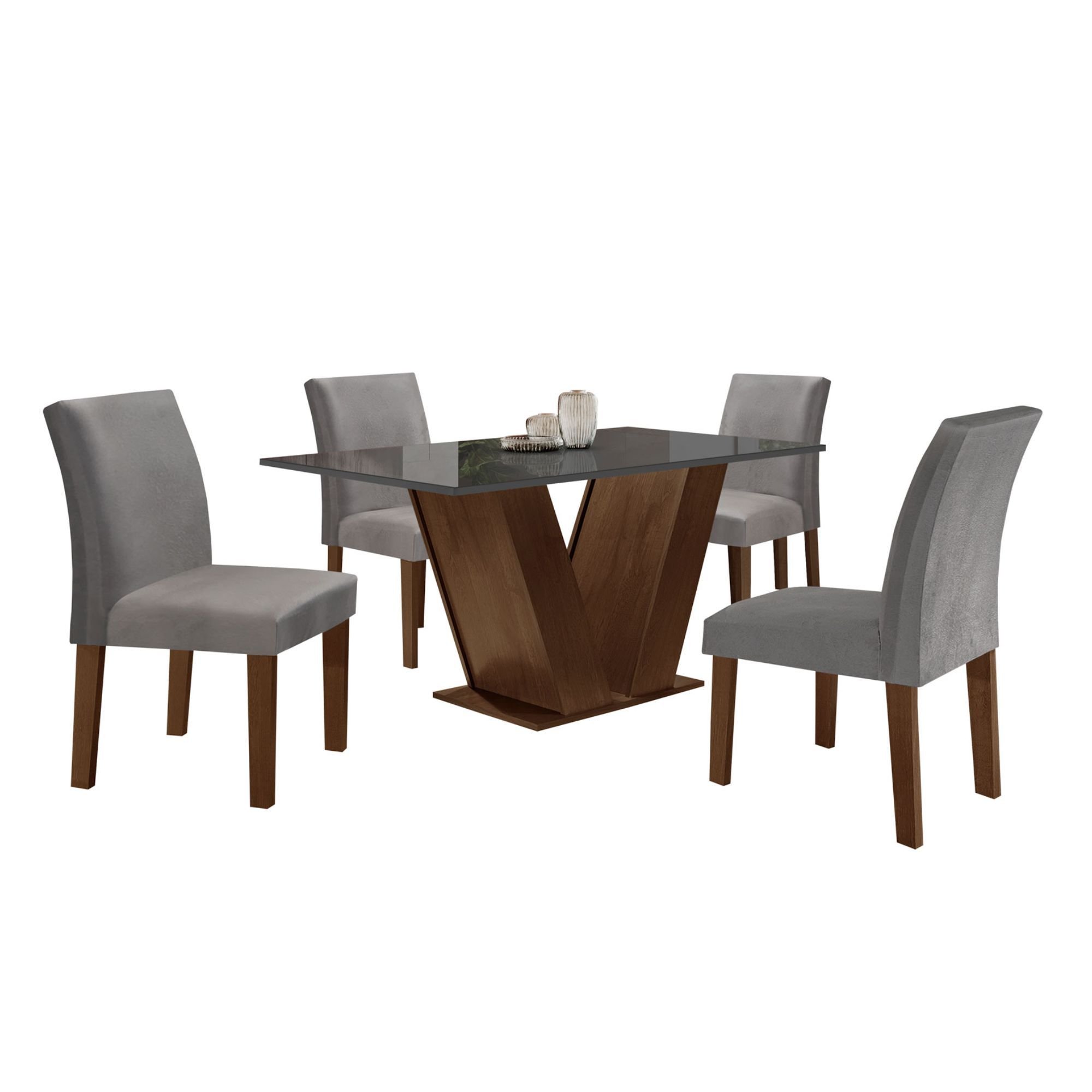 Conjunto Sala de Jantar Mesa 120x80cm Tampo MDF/Vidro com 4 Cadeiras Espanha Yescasa  - 14