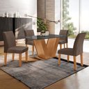 Ver imagem 1 de Conjunto Sala de Jantar Mesa 120x80cm Tampo MDF/Vidro com 4 Cadeiras Espanha Yescasa