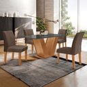 Ver imagem 1 de Conjunto Sala de Jantar Mesa 120x80cm Tampo MDF/Vidro com 4 Cadeiras Espanha Yescasa