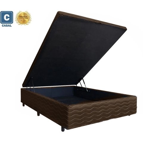 Cama Box Baú Casal Suede Marrom Padrão 138x188x34x20interno