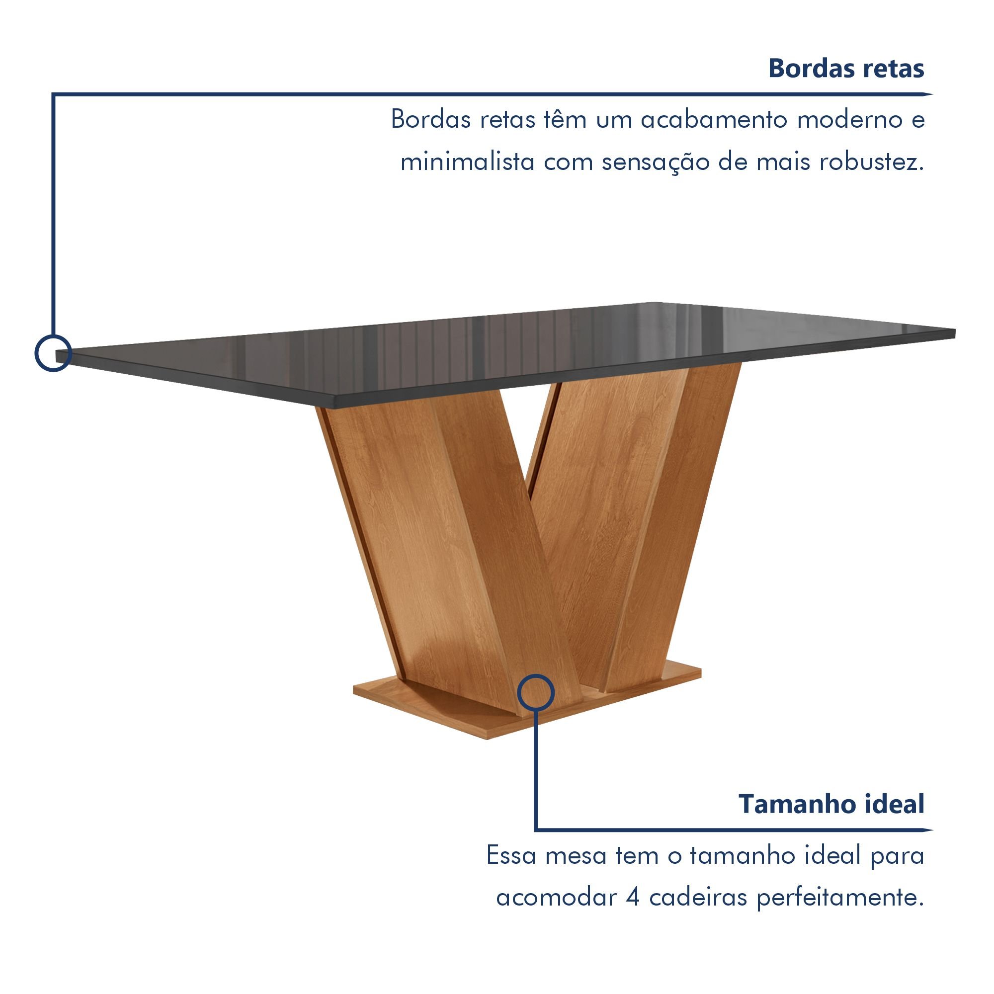 Conjunto Sala de Jantar Mesa 120x80cm Tampo MDF/Vidro com 4 Cadeiras Espanha Yescasa - 4