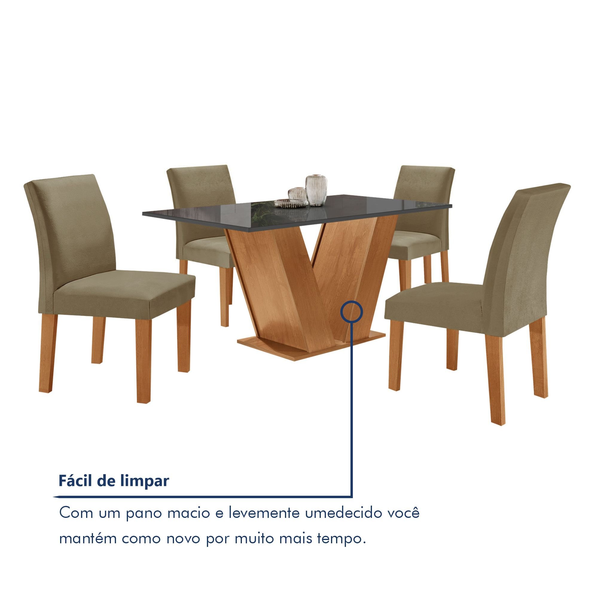 Conjunto Sala de Jantar Mesa 120x80cm Tampo MDF/Vidro com 4 Cadeiras Espanha Yescasa - 8