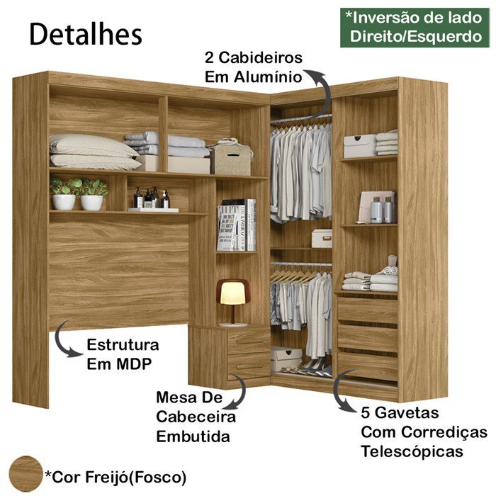 Dormitorio Modulado Casal 6 Portas FL0270 Freijo Moval - 6