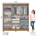 Ver imagem 3 de Guarda Roupa 3 Portas Deslizantes com Aplique Ripado 2 Gavetas e Pés em Abs Royal Nature Avelã - Hen