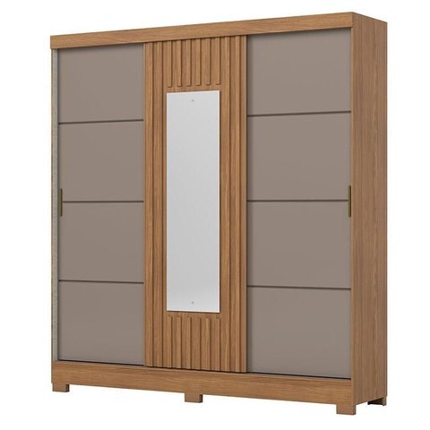Guarda Roupa 3 Portas Deslizantes com Aplique Ripado 2 Gavetas e Pés em Abs Royal Nature Avelã - Hen