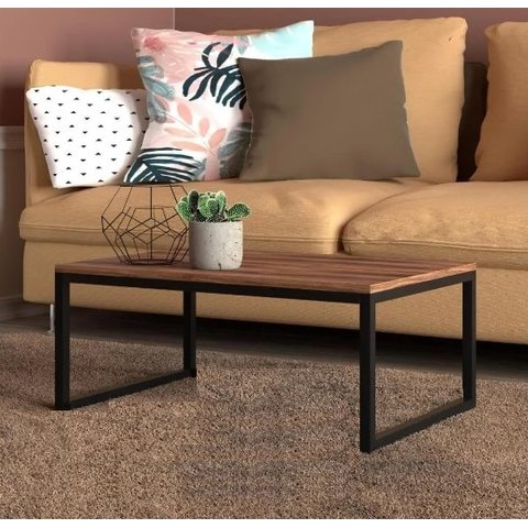 Mesa De Centro Decorativa Sala Industrial Retangular Ferro e Madeira