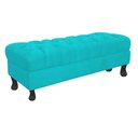 Ver imagem 3 de Recamier Baú Luis Xv Capitonê Retrô 140cm Suede Azul Tifany Pés Madeira Mz Decor