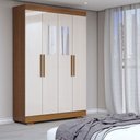 Ver imagem 1 de Guarda-Roupa Solteiro Splendore 4 Portas 2 Gavetas com Espelho 100% Mdf com Pé Cinamomo/Off White -