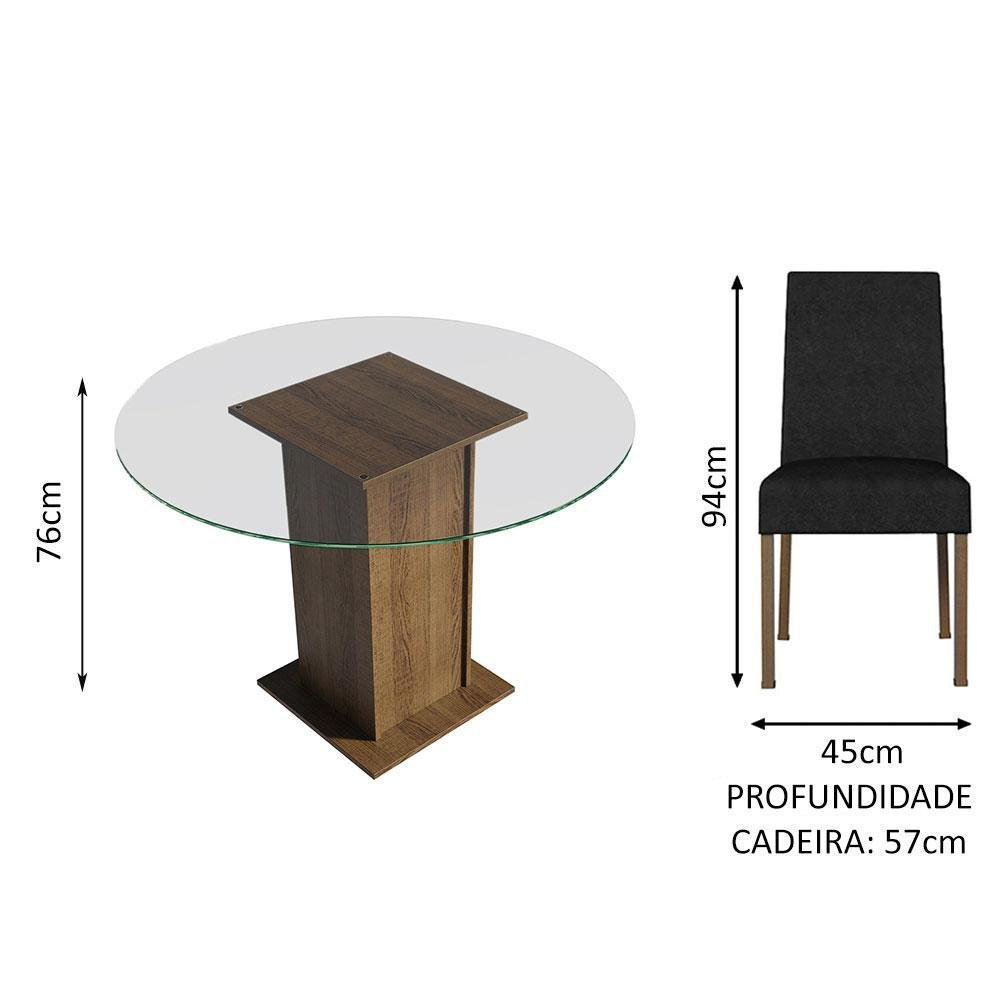 Conjunto Sala de Jantar Mesa Tampo de Vidro Redondo 4 Cadeiras Rustic/oxford Mile Madesa - 3