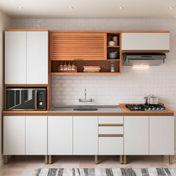 Cozinha Completa Macadâmia 10 Portas 3 Gavetas Freijó/Branco - Telasul - 1