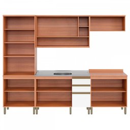 Cozinha Completa Macadâmia 10 Portas 3 Gavetas Freijó/Branco - Telasul - 3