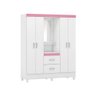 Guarda Roupa Casal com Espelho Maquiagem 4 Portas 3 Gavetas Branco Rosa - 1