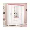 Guarda Roupa Casal com Espelho Maquiagem 4 Portas 3 Gavetas Branco Rosa - 4