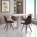 Ver imagem 1 de Mesa Jantar Londres Quadrada Branca 90cm 4 Cadeiras Eames Estofadas Caramelo Madeira