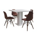 Ver imagem 6 de Mesa Jantar Londres Quadrada Branca 90cm 4 Cadeiras Eames Estofadas Caramelo Madeira
