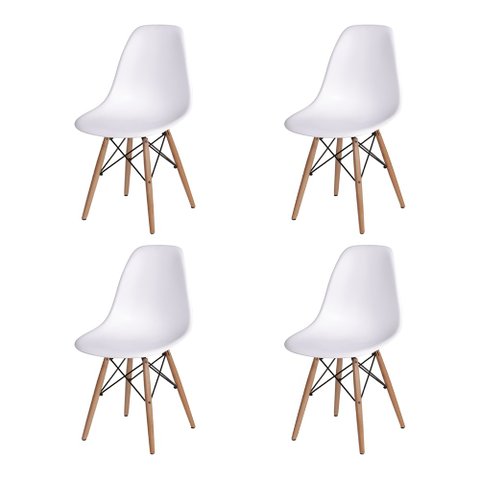 Kit 4 Cadeiras Jantar Eames Eiffel Pés de Madeira com Assento Branco