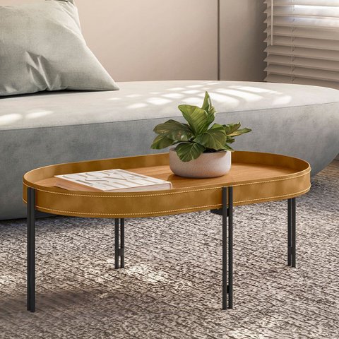 Mesa de Centro Bete 93cm no Couro Caramelo - Sallar Home