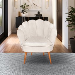 Poltrona Decorativa Pétala Pés Palito para Sala Quarto Veludo Bege Bz Home Decor - 1