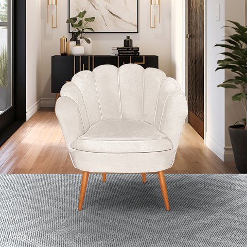 Poltrona Decorativa Pétala Pés Palito para Sala Quarto Veludo Bege Bz Home Decor
