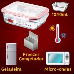 Vasilha de Vidro Hermético Marmita com Tampa 1040ml Mantimentos para Microondas Freezer Congelador - 3