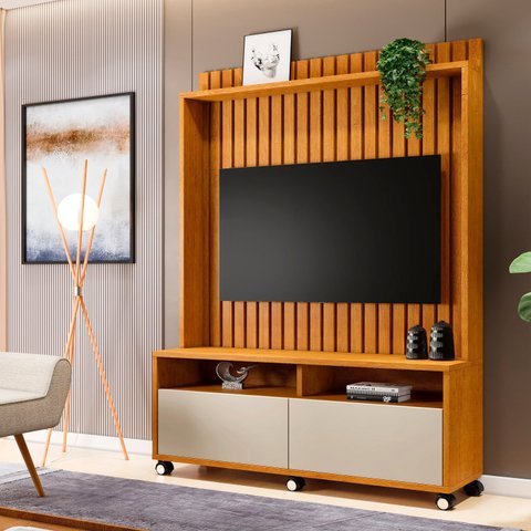 Estante Home Estilos TV até 55 pol 2 Pt -Ripado -Carmolar:Nature/Off-White