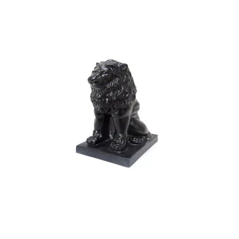 Escultura Leão Sentado com Base Luxo Decoração 30 Cm:preto Fosco