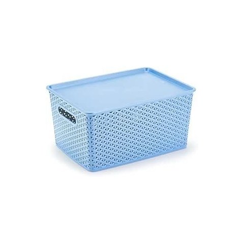 Caixa Organizadora com Tampa Grande 15 Lts Rattan Azul